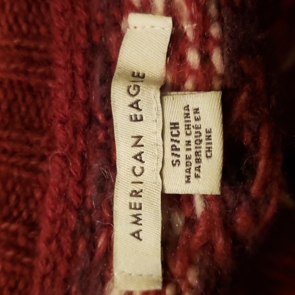 AMERICAN Eagle Fair Isle Pullover Sweater Small Mock Neck Red Nordic - Picture 11 of 11
